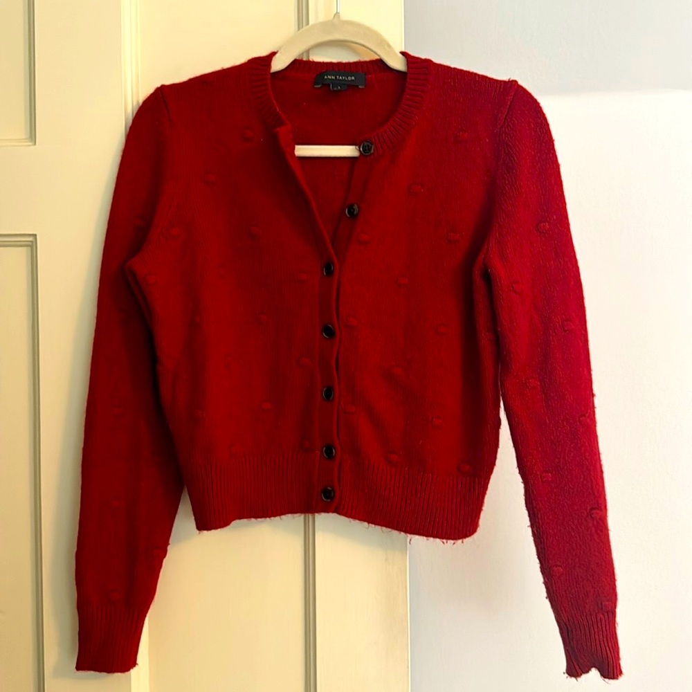 Ann Taylor red wool cardigan